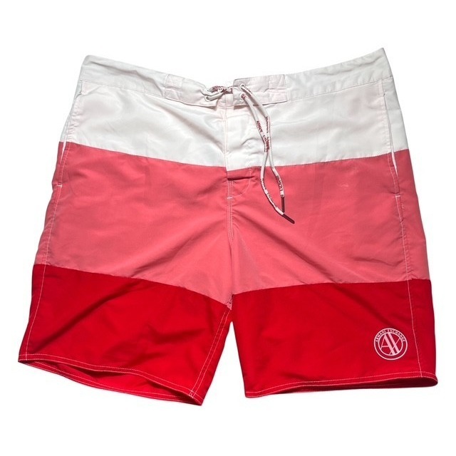 Armani Exchange Men Sz Xl Tri-Color Colorblock Swim Trunks White/Salmon/Red-1834